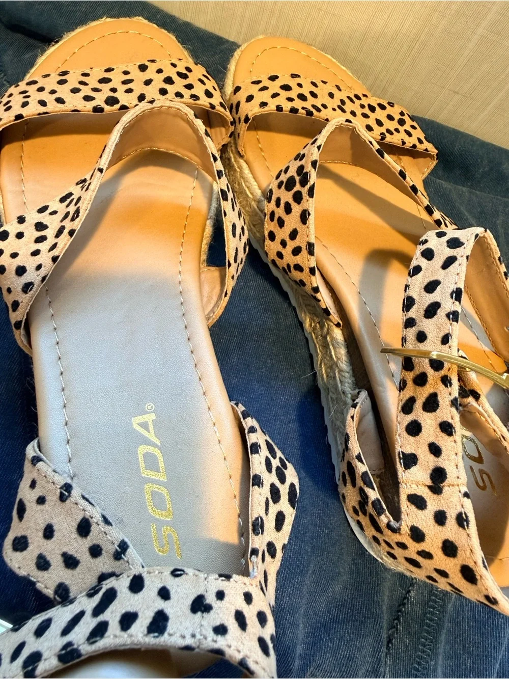 Soda Cheetah Print Espadrille Platform Sandals - Tan and Black